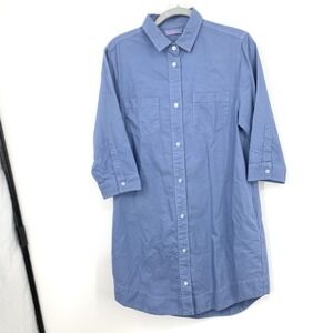 Fresh Produce Women Size Small Dress Button Front‎ 3/4 Sleeve Blue Cotton Oxford